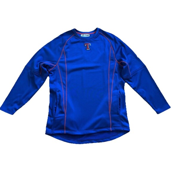Majestic Texas Rangers Men’s M Thermal Sweater Shirt MLB Baseball Blue Sports - Picture 2 of 13